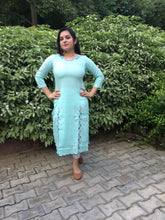Blue Cotton Embroidered Kurti